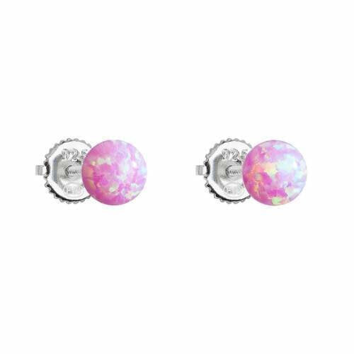 Silver earrings with pink synthetic opals 11246.3 pink
