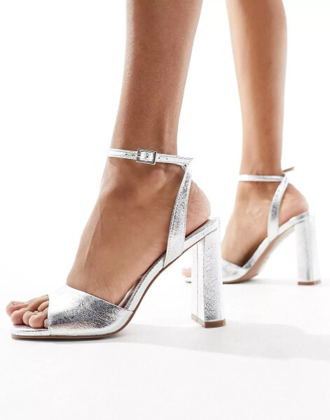 ASOS DESIGN Noah barely there block heeled sandals in silver