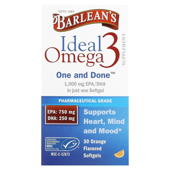 Barlean's, Ideal Omega 3, апельсин, 30 мягких таблеток