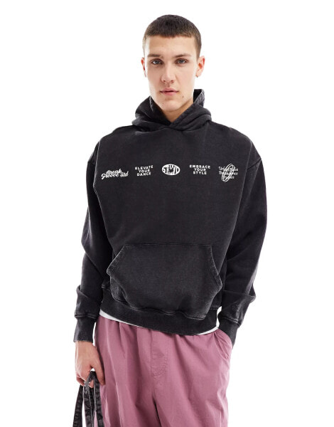 Pull&Bear front graphic print hoodie in black