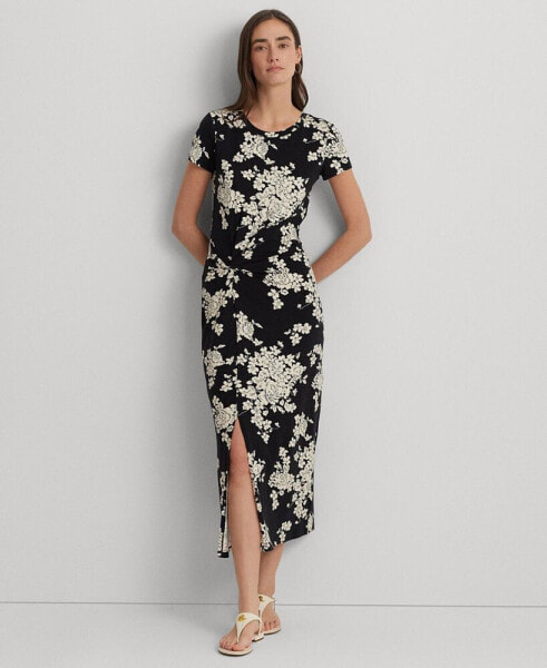 Women's Floral Jersey Twist-Front Midi Dress
