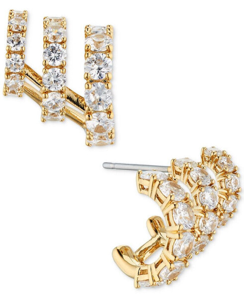 Gold-Tone Cubic Zirconia Small Illusion C-Hoop Earrings, .5"