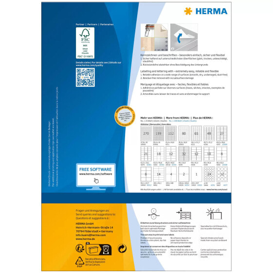 HERMA Repositionable address labels A4 99.1x57 mm white Movables paper matt 1000 pcs. - White - Rounded rectangle - Removable - Paper - Matte - Laser/Inkjet