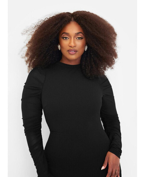 Women's Plus Size Believe Me Mesh Long Sleeve Mini Bodycon Dress