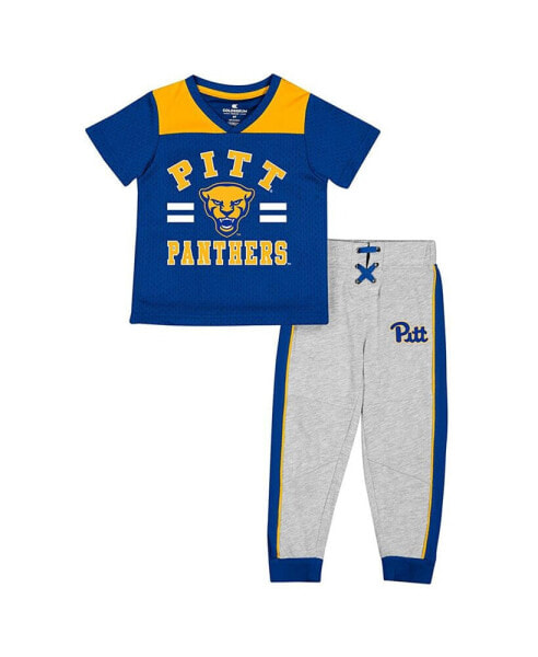 Toddler Boys and Girls Royal, Heather Gray Pitt Panthers Ka-Boot-It Jersey and Pants Set