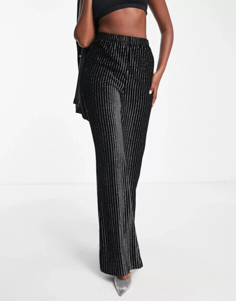 I Saw It First flared stripe velvet trousers co-ord in black