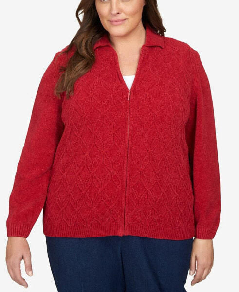 Plus Size Classics Chenille Zip Front Cardigan Sweater