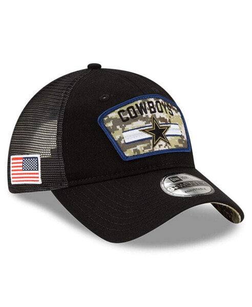 Men's Black Dallas Cowboys 2021 Salute To Service Trucker 9TWENTY Adjustable Hat