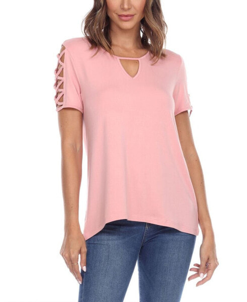 Women's Keyhole Neck Cutout Short Sleeve Top