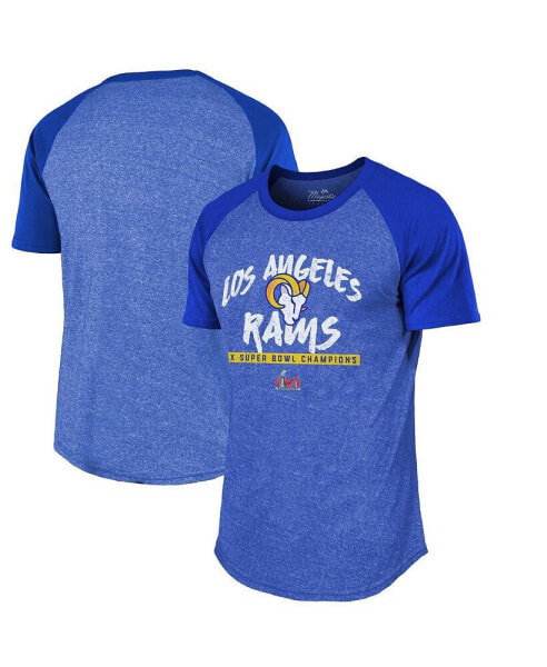 Men's Threads Royal Los Angeles Rams 2-Time Super Bowl Champions Tri-Blend Raglan T-shirt