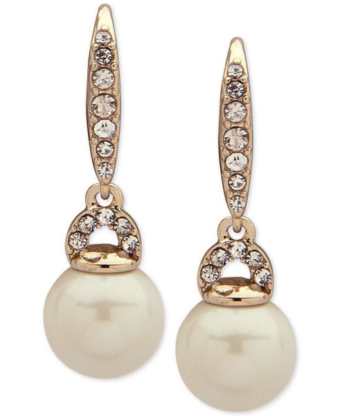 Gold-Tone Pavé & Imitation Pearl Drop Earrings