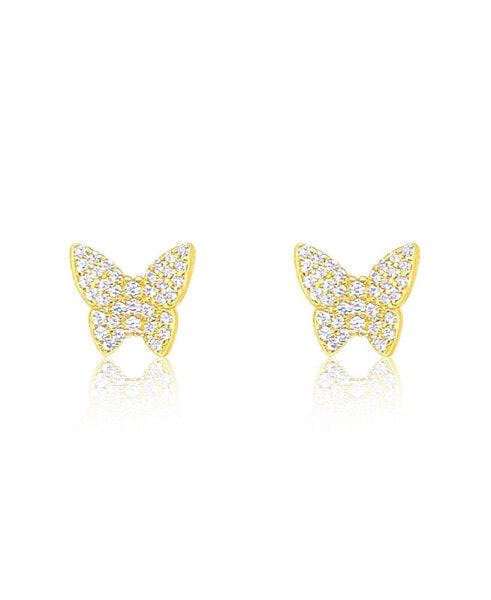 Yellow Gold Tone CZ Butterfly Studs