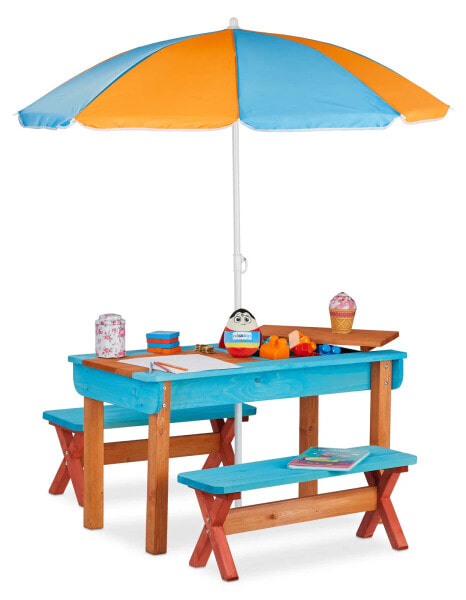 Детская мебель Relaxdays Kindersitzgruppe Garten mit Sonnenschirm - Садовый комплект для детей с зонтом