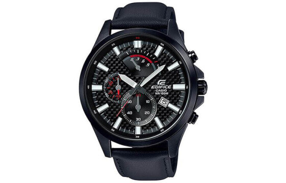 CASIO 卡西欧 Edifice 系列 三眼皮带防水手表 日韩表 男表 黑色 EFV-530BL-1A#商务推荐# / Часы кварцевые CASIO Edifice EFV-530BL-1A