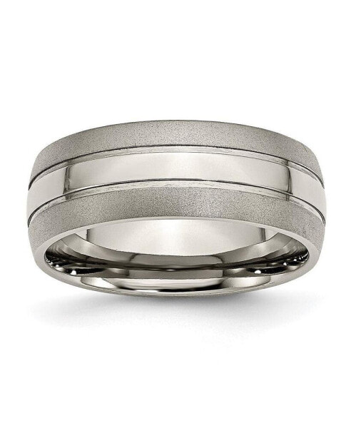 Titanium Brushed and Polished Grooved Wedding Band Ring