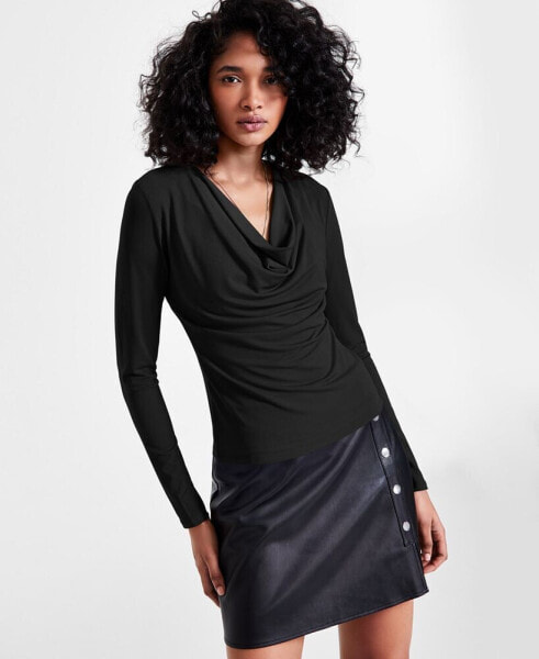 Petite Long-Sleeve Knit Cowlneck Top, Created for Macy's