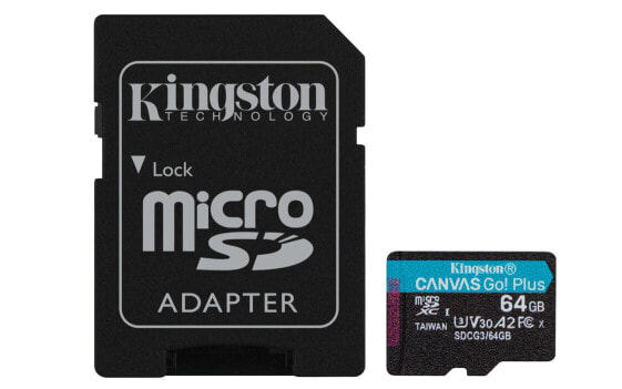 Kingston Canvas Go! Plus - 64 GB - MicroSD - Class 10 - UHS-I - 170 MB/s - 70 MB/s - Карта памяти