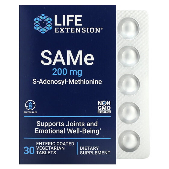 Таблетки вегетарианские в оболочке SAMe S-Аденозил-метионин, 400 мг, 60 шт Life Extension