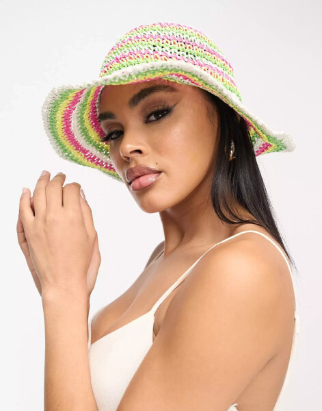 South Beach straw bucket hat in multi