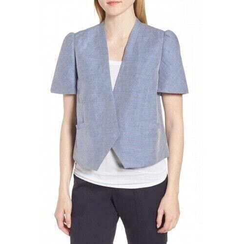 Nordstrom Signature 187282 Women Linen Cotton Puff Sleeve Jacket Blue Sz. XL