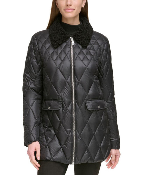 Women's Faux-Fur-Collar Quilted Coat