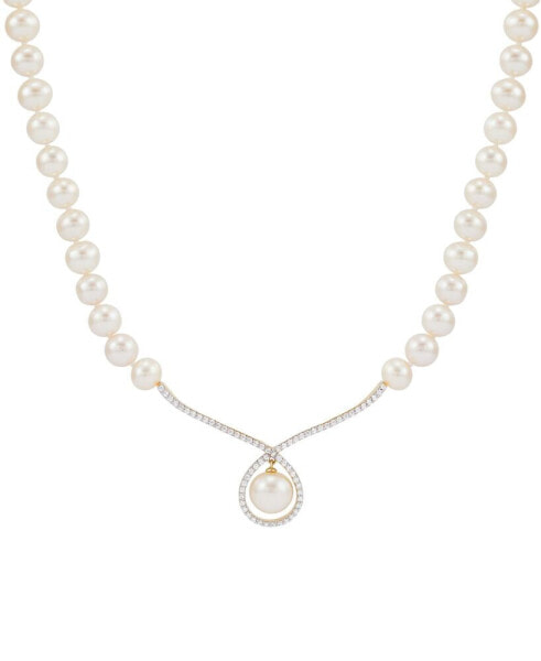 Cultured Freshwater Pearl (6 & 8-1/2mm) & Diamond (1/3 ct. t.w.) Fancy 17" Collar Necklace in 10k Gold