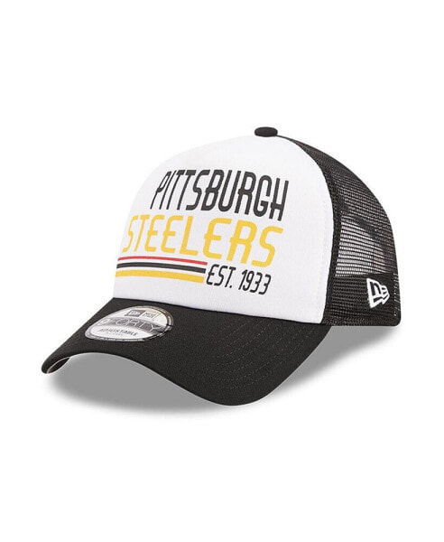 Men's White/Black Pittsburgh Steelers Stacked A-Frame Trucker 9FORTY Adjustable Hat