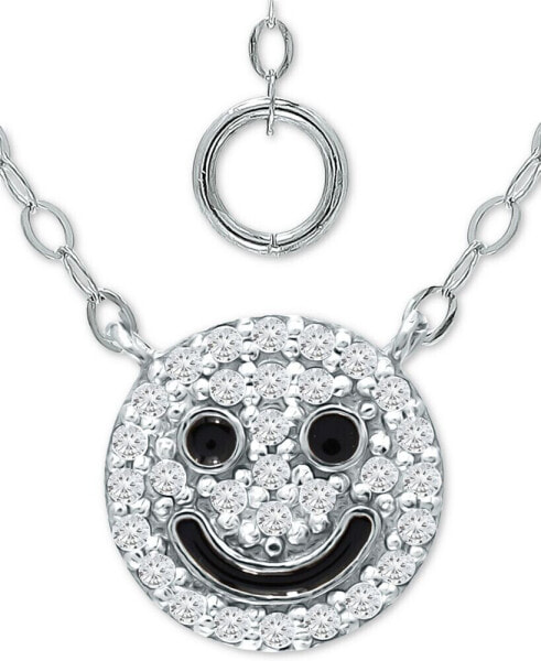 Giani Bernini cubic Zirconia & Black Enamel Smile Emoji Pendant Necklace in Sterling Silver, 16" + 2" extender, Created for Macy's