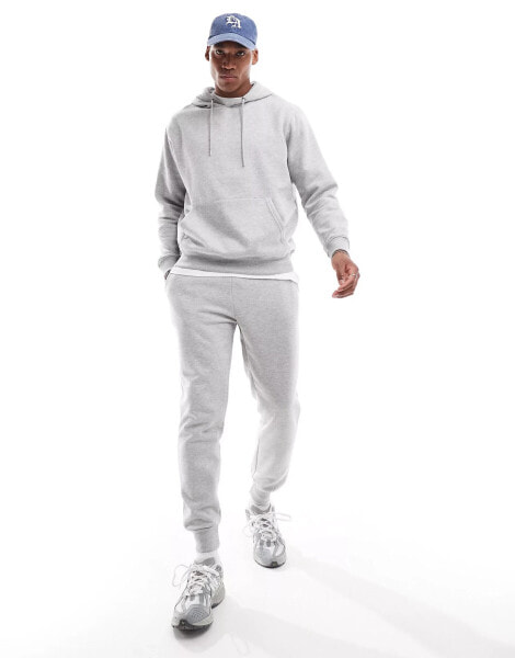 DTT overhead hoodie & jogger tracksuit set in light grey marl