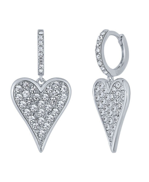 Crystal Silver Plated Heart Drop Earring