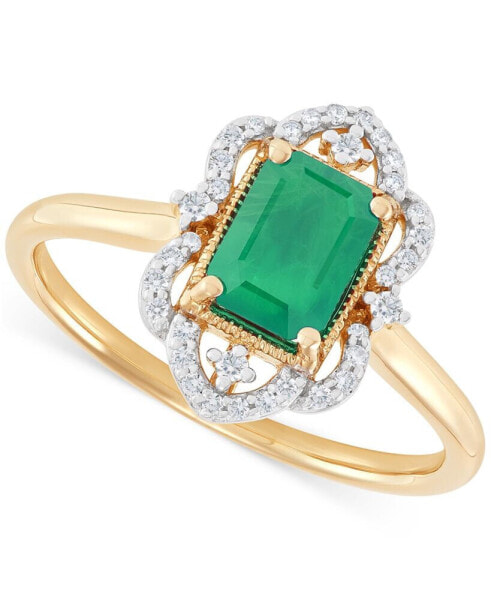 Emerald (1 ct. t.w.) & Diamond (1/8 ct. t.w.) Openwork Halo Ring in 14k Gold (Also in Ruby & Sapphire)