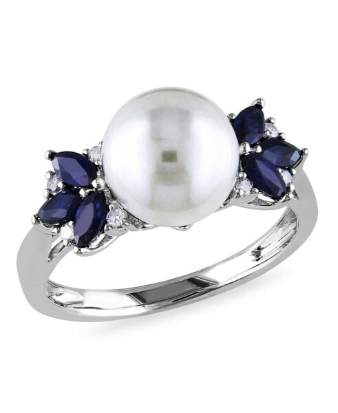 Freshwater Cultured Pearl (9-9.5mm), Sapphire (5/8 ct. t.w.) and Diamond Accent Ring in 10k White Gold