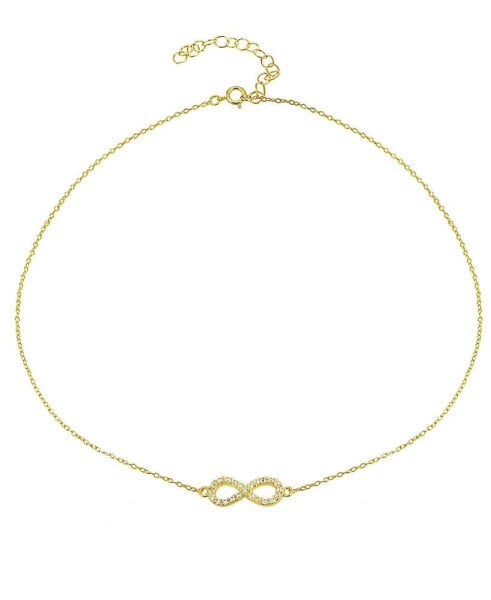 Cubic Zirconia Infinity Symbol Necklace in Sterling Silver or 18k Yellow Gold Plated Sterling Silver