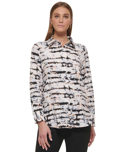 Women's Printed Collared Button-Down Shirt
