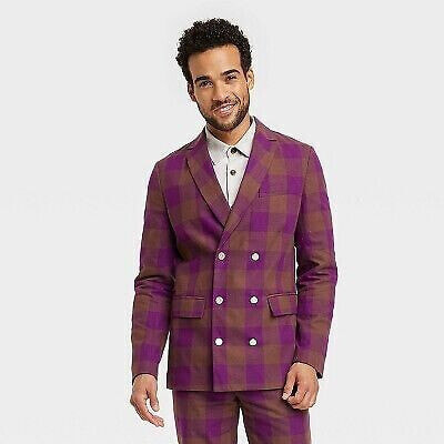 Houston White Adult Holiday Suiting Gingham Checkered Blazer - Purple/Brown XXL