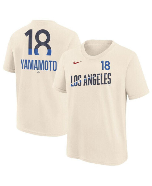 Big Boys and Girls Yoshinobu Yamamoto Cream Los Angeles Dodgers 2024 City Connect Fuse Name Number T-Shirt