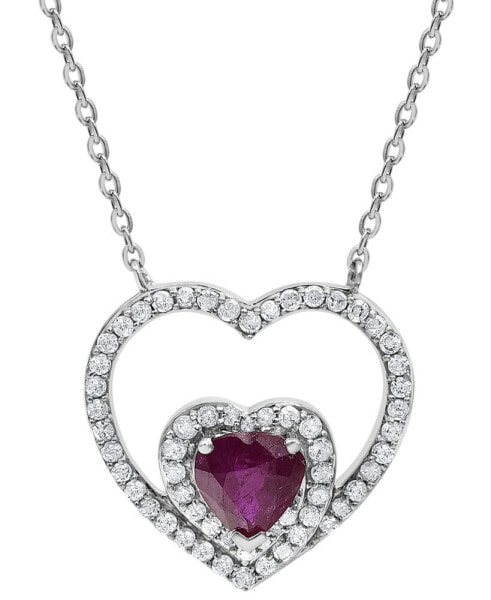 Ruby (5/8 ct. t.w.) & Diamond (1/4 ct. t.w.) Heart 16" Pendant Necklace in 14k White Gold