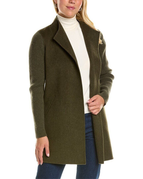 Forte Cashmere Ribbed Sleeve Wool & Cashmere-Blend Coat Women's Green L