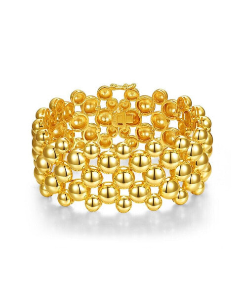 14k Gold Plated Wide Medallion Mesh Link Bracelet