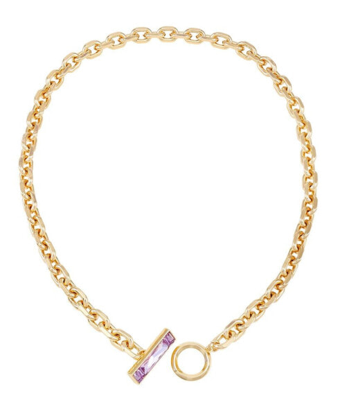 Gold-Tone Glass Stone Toggle Necklace, 18"