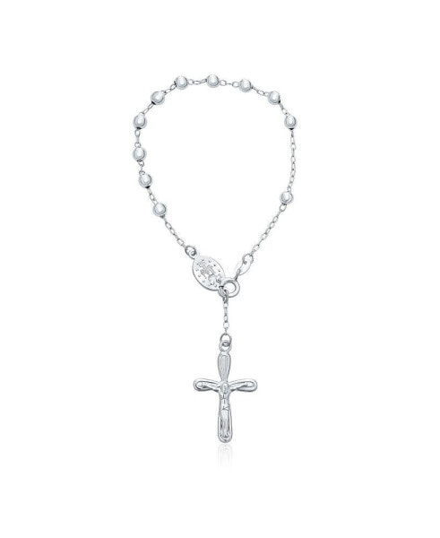 Religious Jesus Crucifix Infinity Cross Virgin Mary Rosary Prayer Beads .925 Sterling Silver Bracelet For Women Communion 3MM Bead 6.5 Inch