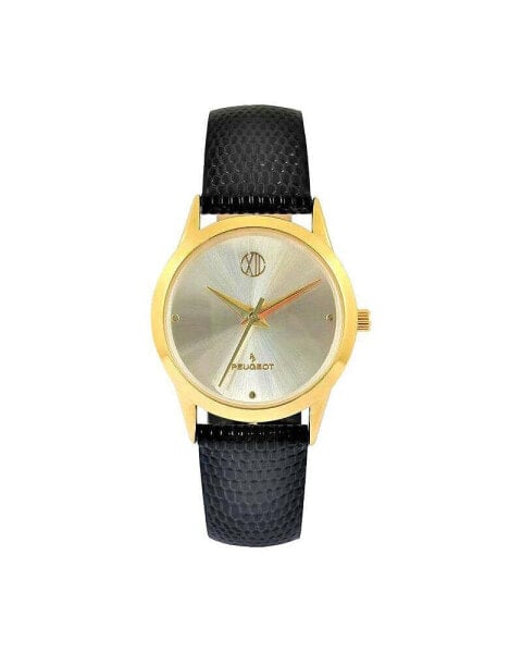 Women's Wafer Slim Designer Status Watch Champ Dial with Black Leather Strap