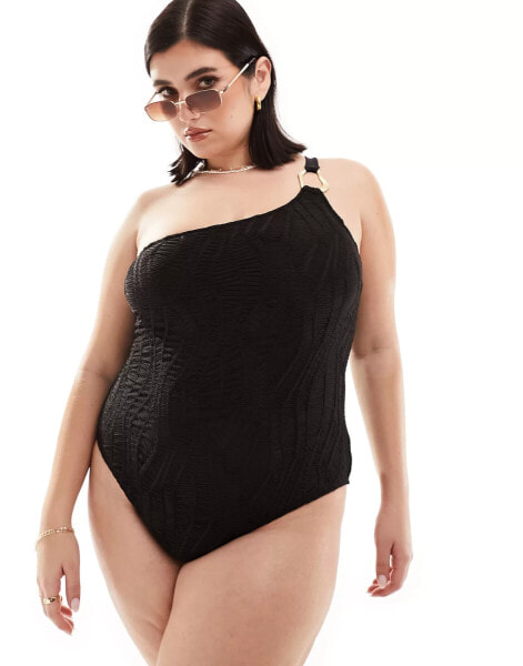 Southbeach curve textured one shoulder swimsuit with hardwear detail