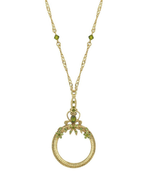 Gold-Tone Green Crystal Magnifying Glass Necklace