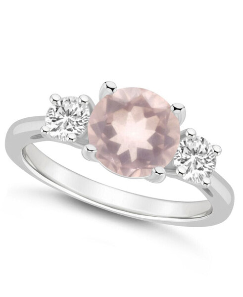 Women's Rose Quartz (1-3/4 ct.t.w.) and White Topaz (2/3 ct.t.w.) 3-Stone Ring in Sterling Silver