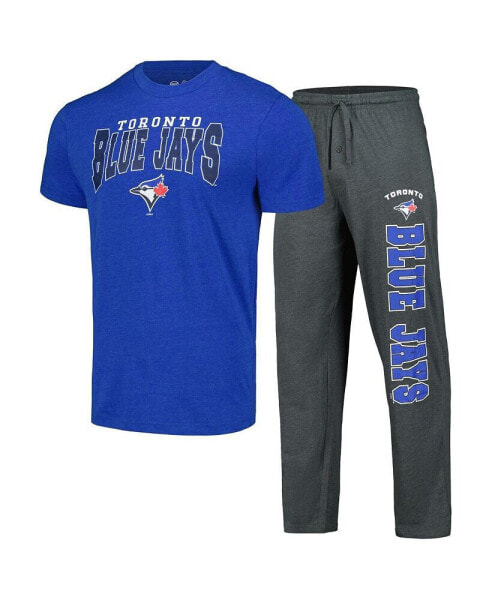Men's Charcoal, Royal Toronto Blue Jays Meter T-shirt and Pants Sleep Set