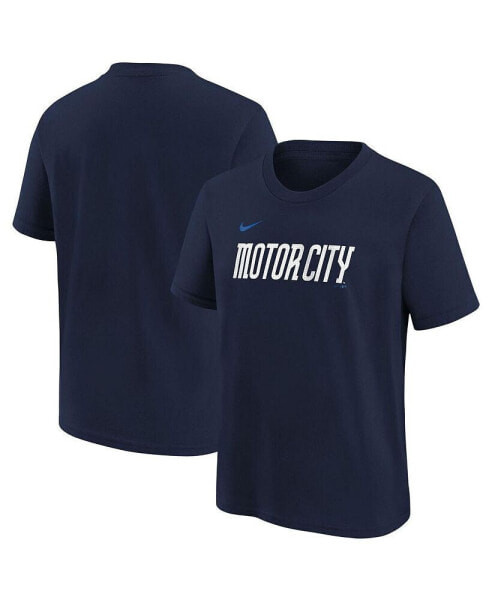 Big Boys and Girls Navy Detroit Tigers 2024 City Connect Wordmark T-Shirt
