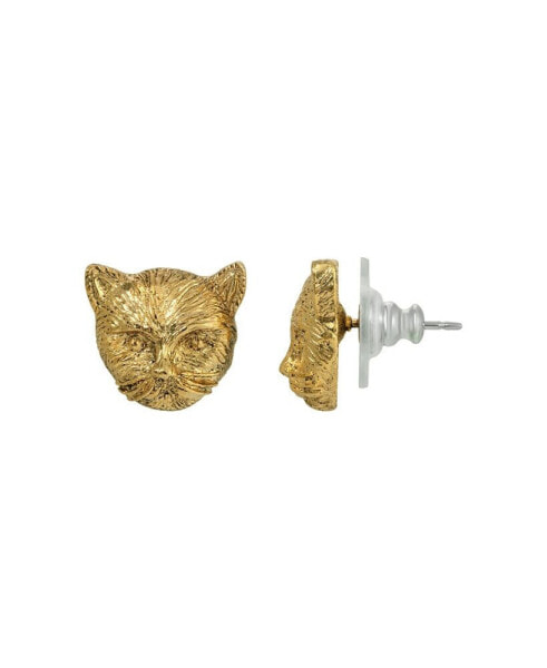 Gold-Tone Cat Stud Earrings