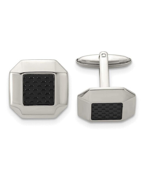 Stainless Steel Polished Black Carbon Fiber Inlay Cufflinks