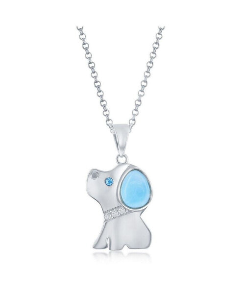 Sterling Silver Pear-Shaped Larimar w/CZ Dog Necklace
